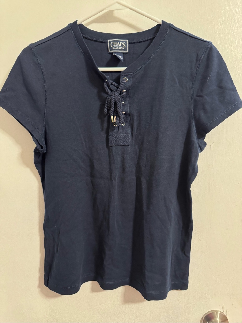 Chaps Navy Lace-Up Short Sleeve Tee